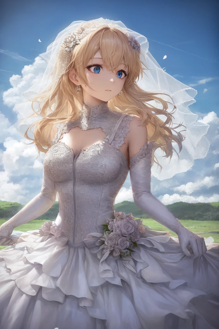 [Holara] 中长发 女人 天空 杰作 婚纱 连衣裙 [插画]